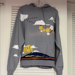 NWT Coney Island Picnic Smiley Graphic Light Gray Hooded Sweatshirt! Size S!
